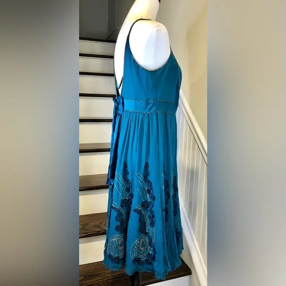 KAREN MILLEN Beaded Fit and Flare Silk Dress Sz 10 KAREN MILLEN Beaded Fit and Flare Silk Dress Sz 10